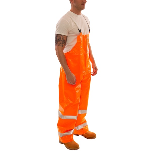 Tingley Hi-Visibility Rain Bib Overall, PVC, 30 in Inseam, 40 in to 42 in Waist, 14 mil Thickness, Orange - O53129