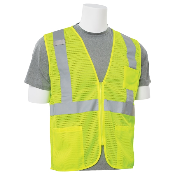 Erb Safety Economy Poly Mesh Safety Vest, ANSI Class 2, Zipper Closure, 3 Pockets, Hi-Viz Lime, XL - 61649