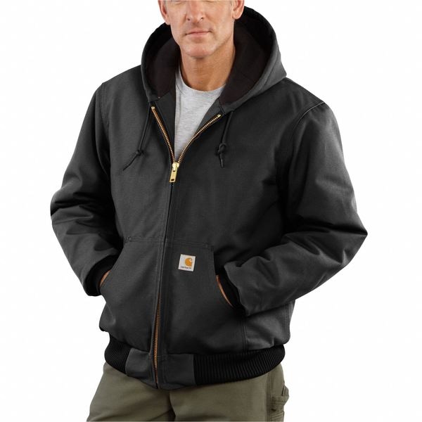 Carhartt Men's Black Cotton Hooded Duck Jacket size XL - J140-BLK XLG REG