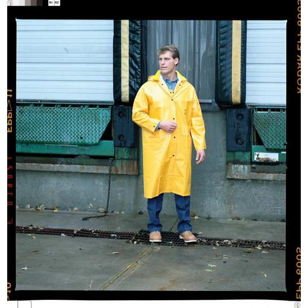 Mcr Safety Classic Raincoat with Detachable Hood, PVC/Polyester, .35mm, Waterproof, 49 in L, Yellow, Medium - 200CM