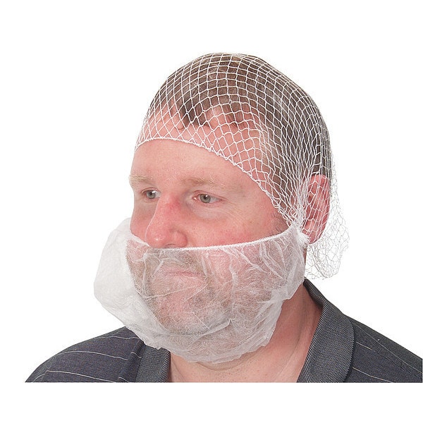 Condor Beard Cover, Polypropylene, Latex-Free, Universal Fit, White, 100 Per Pack - 1TTV4