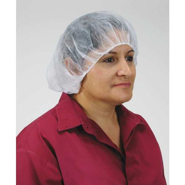 Condor Pleated Bouffant Cap, Polypropylene, Latex-Free, 21 in, Universal Fit, White, 100 Pack - 1TTU9