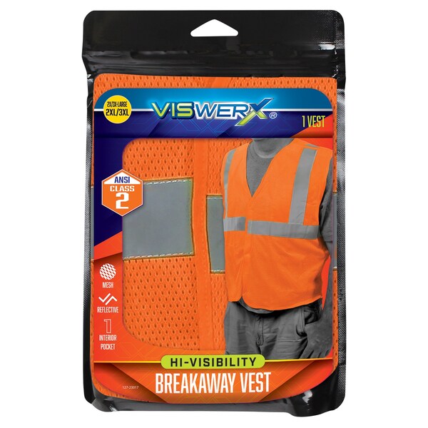 Viswerx Hi-Vis Breakaway Vest - ANSI CL2 Orange 2XL/3XL - 127-23017