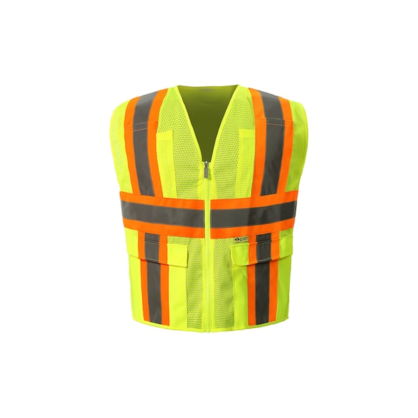 2W International Hi-Vis FR Safety Vest L Class 2 H Back, , Zipper 6 Pockets, 1 Mic Tab - FR-M7048C-2 L