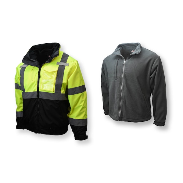 Radians Hi-Vis 3-in-1 Bomber Jacket, 100% Polyester Oxford, 300D, DWR Coated, Hi-Vis Green / Black, 3XL - SJ210B-3ZGS-3X