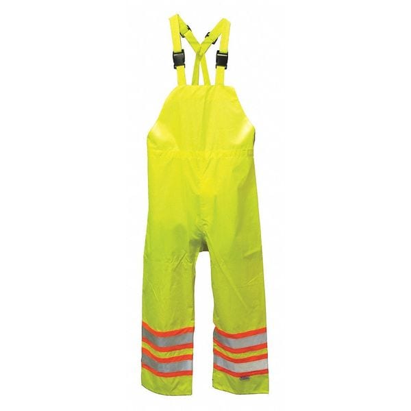 Viking Hi-Visibility Rain Bib Pants, Polyester, Polyurethane, 31 1/2 in Inseam, 33 in Waist, Green/Yellow - 6323PG-M