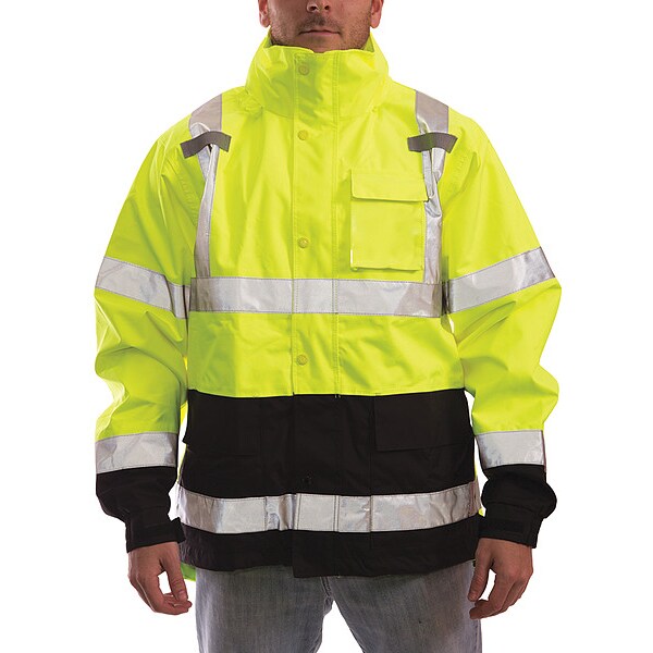 Tingley High Visibility Rain Jacket with hood, Polyester, Class 3 R, Green/Yellow, L - J24122