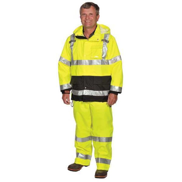 Tingley High Visibility Rain Jacket with hood, Polyester, Class 3 R, Green/Yellow, L - J24122