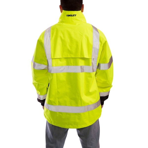 Tingley High Visibility Rain Jacket with hood, Polyester, Class 3 R, Green/Yellow, L - J24122