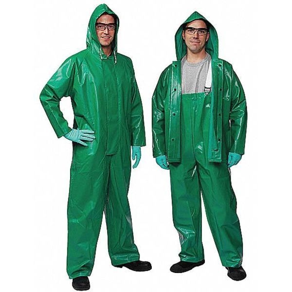 Tingley Flame Resistant Coverall Rain Suit, PVC, 17 mil Thick, Attached Hood, Green, XL - V41108