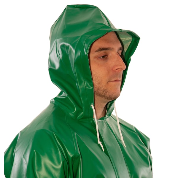 Tingley Flame Resistant Coverall Rain Suit, PVC, 17 mil Thick, Attached Hood, Green, XL - V41108