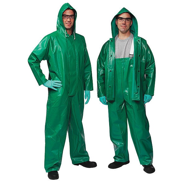 Tingley Flame Resistant Coverall Rain Suit, PVC, 17 mil Thick, Attached Hood, Green, XL - V41108