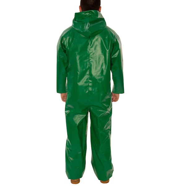 Tingley Flame Resistant Coverall Rain Suit, PVC, 17 mil Thick, Attached Hood, Green, XL - V41108