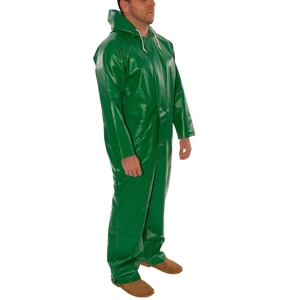 Tingley Flame Resistant Coverall Rain Suit, PVC, 17 mil Thick, Attached Hood, Green, XL - V41108