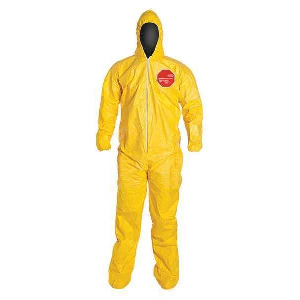 Dupont Chemical Resistant Coverall, Hooded, 2XL, Tychem(R) 2000, Zipper, Elastic Cuff, Serged Seam - QC122SYL2X001200