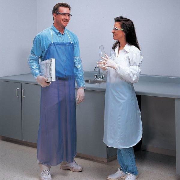 Ansell Alphatec Chemical Resistant Bib Apron, Vinyl, Light Duty, 6 mil, 44 in Length, Universal Size - 56-007