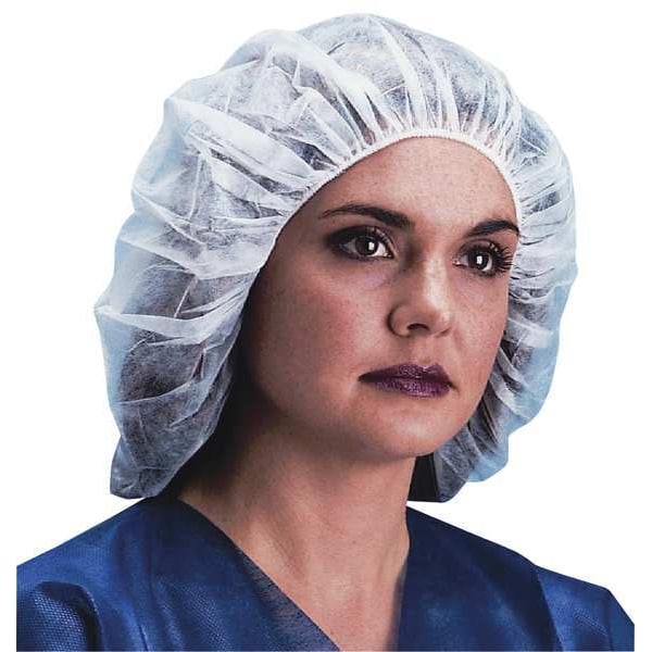 Keystone Safety Bouffant Cap, Polypropylene, Latex-Free, White, 24 in Dia, Size Large, 1000 Per Box - 110NWI-10-24 WHITE