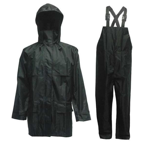 Viking 3-Piece Rainsuit with Detachable Hood, Polyester, PVC, 150 den Thick, Detachable, Black, XL - 2900BK-XL