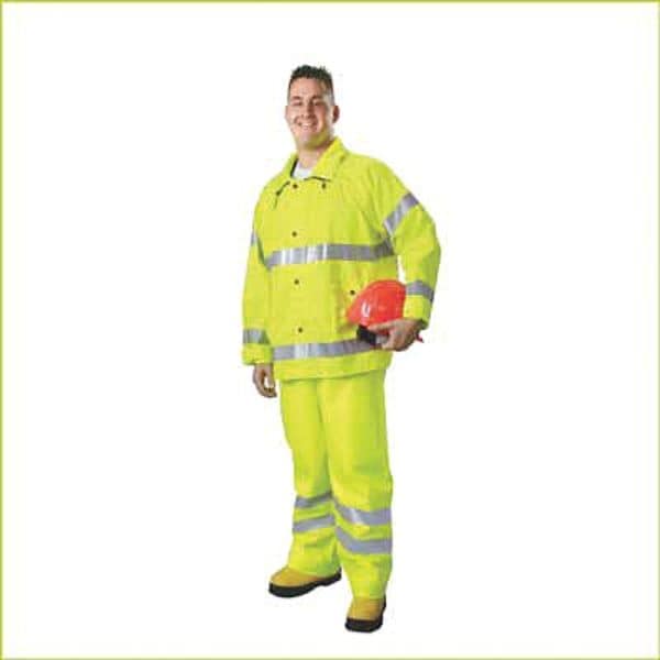 Zoro Select Rain Suit, PVC, 6.2 mil Thick, Packable Hood in Collar, Green/Yellow, 3XL - 9665 2X-3X