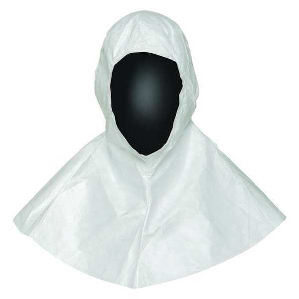 Dupont Hood. Full Face Opening. Bound Hood Opening. Ties with Loops for Fit. White. UN - IC668BWH0001000B