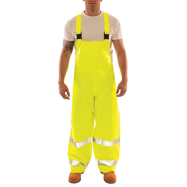 Tingley Arc Flash Hi-Visibility Bib Overall, PVC, 32 in Inseam, 48 in to 50 in Waist, 26 mil Thickness, 2XL - O44122