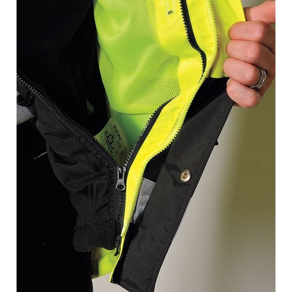 Tingley 3-In-1 High Visibilityt Rain Jacket with Hood, Polyester, Class 3 R, Black/Green/Yellow, 2XL - J24172