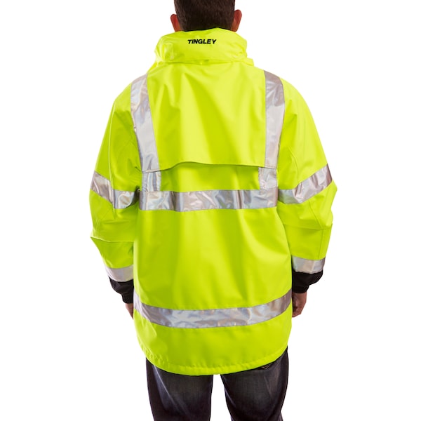Tingley 3-In-1 High Visibilityt Rain Jacket with Hood, Polyester, Class 3 R, Black/Green/Yellow, 2XL - J24172