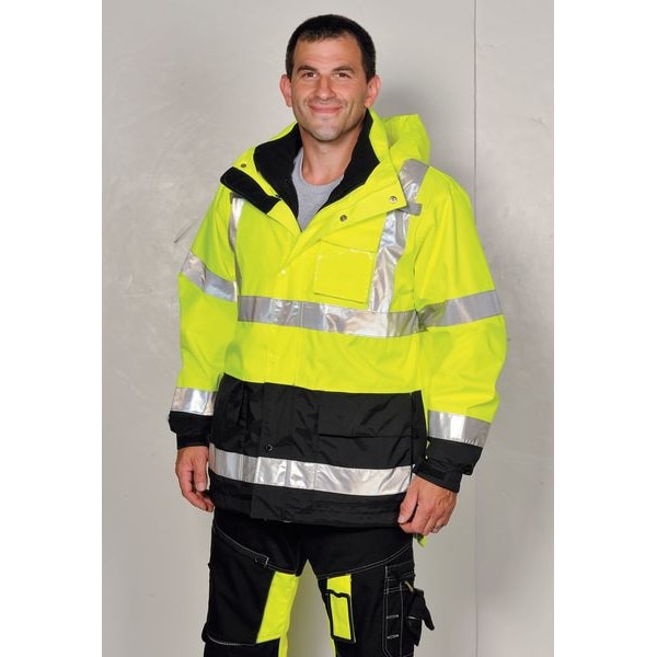 Tingley 3-In-1 High Visibilityt Rain Jacket with Hood, Polyester, Class 3 R, Black/Green/Yellow, 2XL - J24172