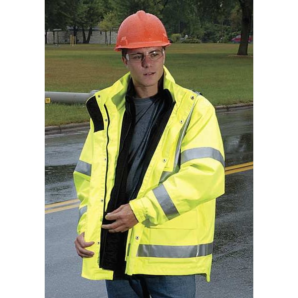 Tingley 3-In-1 High Visibilityt Rain Jacket with Hood, Polyester, Class 3 R, Black/Green/Yellow, 2XL - J24172