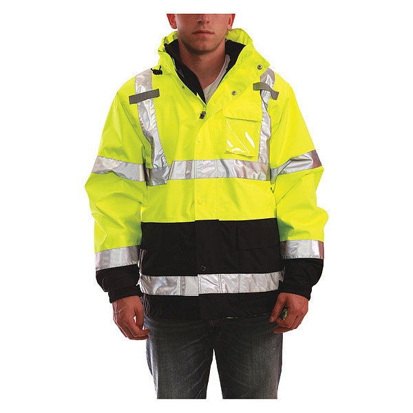 Tingley 3-In-1 High Visibilityt Rain Jacket with Hood, Polyester, Class 3 R, Black/Green/Yellow, 2XL - J24172