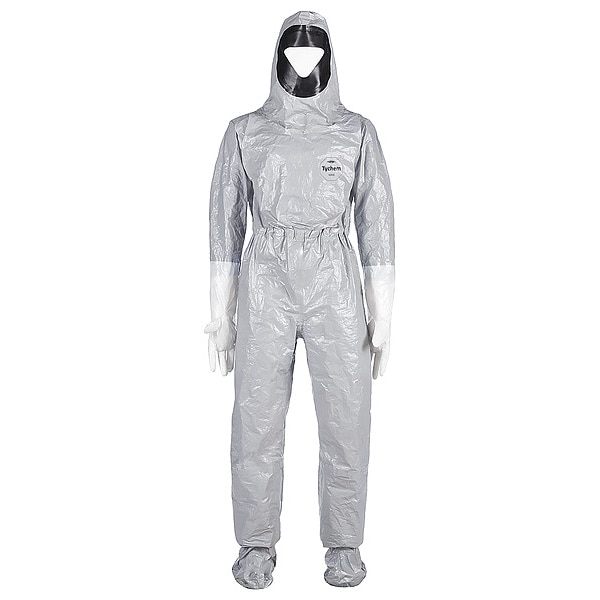 Dupont Chemical Resistant Coverall, Hooded, L, Tychem(R) 6000, Zipper, Elastic Cuff, Attached Socks Ankle - TF611TGYLG000110