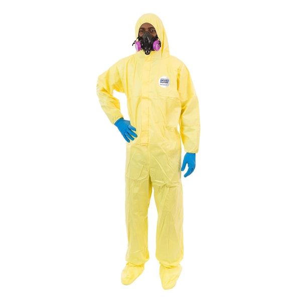 International Enviroguard Disposable Coverall, Hooded, M, Chemsplash 1(R), Zipper, Elastic Cuff, Attached Boots Ankle - 7019YS-M