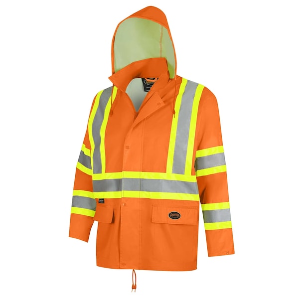 Pioneer Safety Rain Suit, Hi-Vis Orange, 4XL, Polyester|PVC, 0.18 mm Thick, Folds and zips into collar, 4XL - V1080150U-4XL