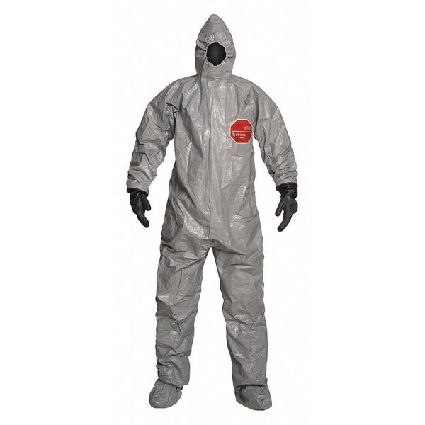 Dupont Chemical Resistant Coverall, Hooded, M, Tychem(R) 6000, Zipper, Elastic Cuff, Attached Socks Ankle - TF186TGYMD0006PI