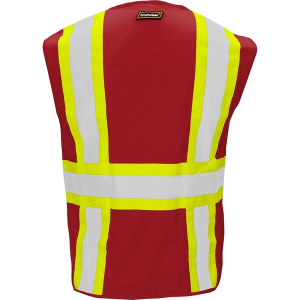 Ironwear Two-Tone Hi-Vis Safety Vest L Class 2 H Back, , Zipper 6 Pockets - 1287-RZ-RD-LG