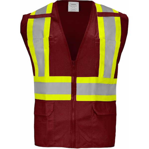 Ironwear Two-Tone Hi-Vis Safety Vest L Class 2 H Back, , Zipper 6 Pockets - 1287-RZ-RD-LG