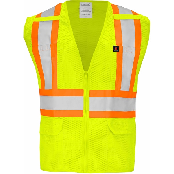 Ironwear Two-Tone Hi-Vis FR Safety Vest L Class 2 X Back, , Zipper 6 Pockets - 1287FR-LZ-RD-X-LG