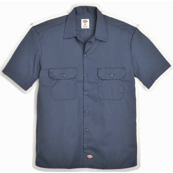 Dickies Men's Short Sleeve Work Shirt, Cotton/Polyester, Button Closure, Navy - 2574NV RG M