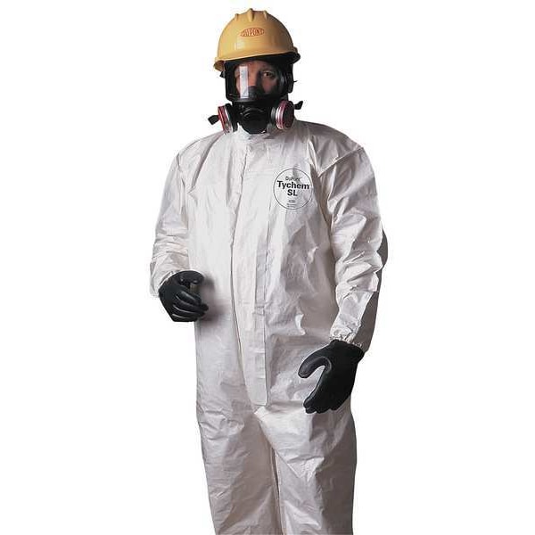 Dupont Chemical Resistant Coverall, Hooded, 2XL, Tychem(R) 4000, Zipper, Elastic Cuff, Elastic Ankle, 6 PK - SL127TWH2X000600