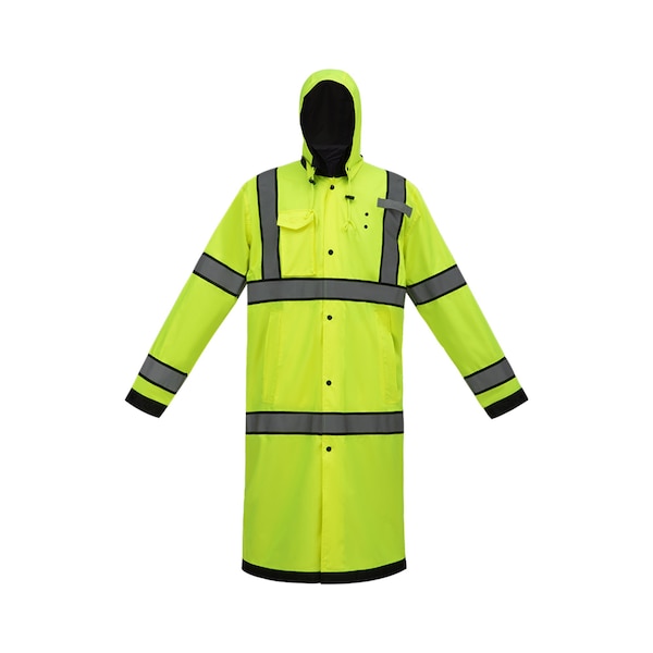 2W International Hi-Vis Reversible Rain Coat, 100% Polyester Oxford with PU coating, Class 3 Lime/Black, L - 655RC-3
