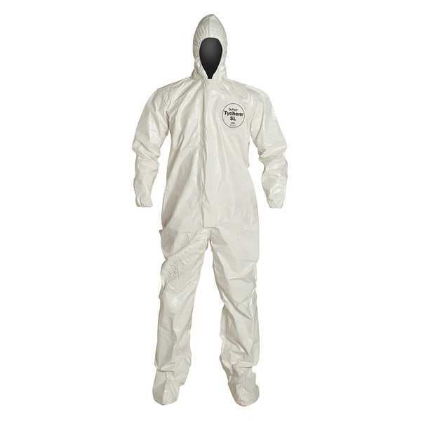 Dupont Chemical Resistant Coverall, Hooded, 2XL, Tychem(R) 4000, Zipper, Elastic Cuff, Taped Seam - SL122TWH2X000600