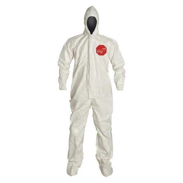 Dupont Chemical Resistant Coverall, Hooded, 2XL, Tychem(R) 4000, Zipper, Elastic Cuff, Taped Seam - SL122TWH2X000600