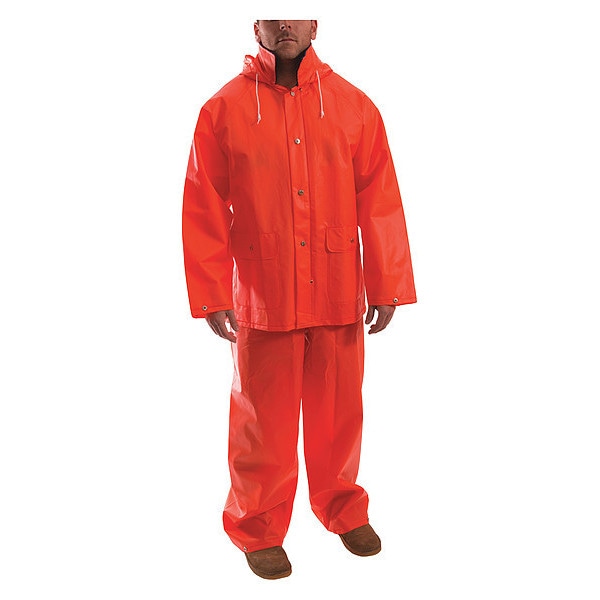 Tingley 2-Piece Rainsuit, PVC, 0.35 mil Thick, Attached, Orange, 2XL - S63219