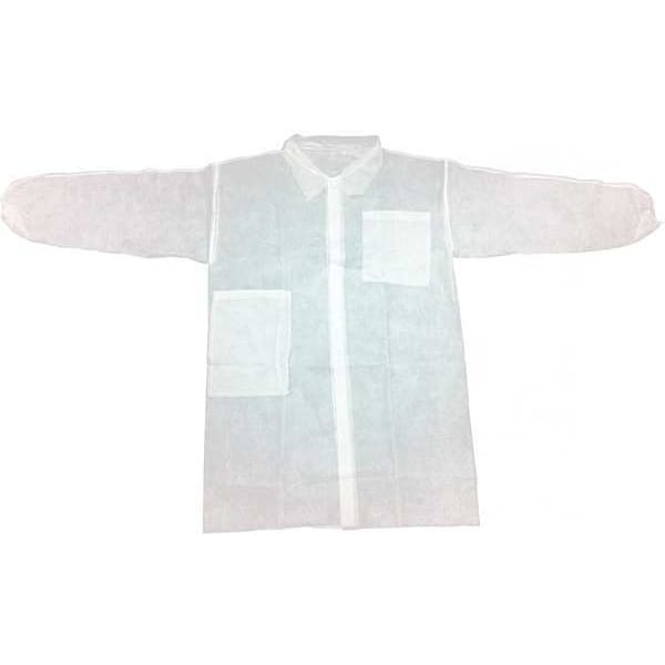 Condor Condor Disposable Lab Coat, Polypropylene, Snaps Closure, White, L, 30 PK - 32KF58