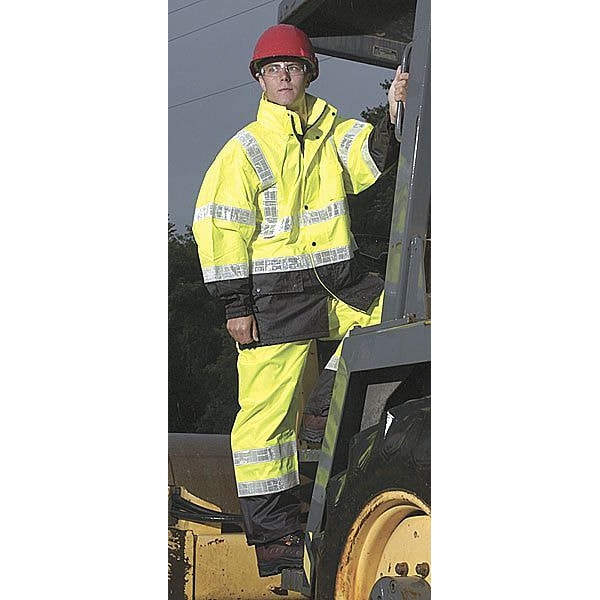 Kishigo 2-Piece Rainsuit with Hood, Jacket/Pant, Storm Stopper Pro, Class 3, Hi-Vis Lime, Size L/XL - RW100-L-XL