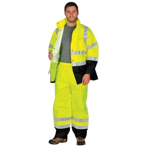 Kishigo 2-Piece Rainsuit with Hood, Jacket/Pant, Storm Stopper Pro, Class 3, Hi-Vis Lime, Size L/XL - RW100-L-XL