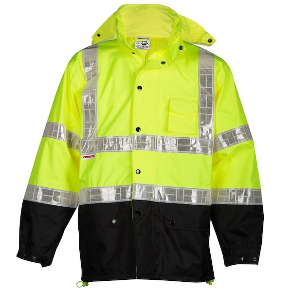 Kishigo 2-Piece Rainsuit with Hood, Jacket/Pant, Storm Stopper Pro, Class 3, Hi-Vis Lime, Size L/XL - RW100-L-XL