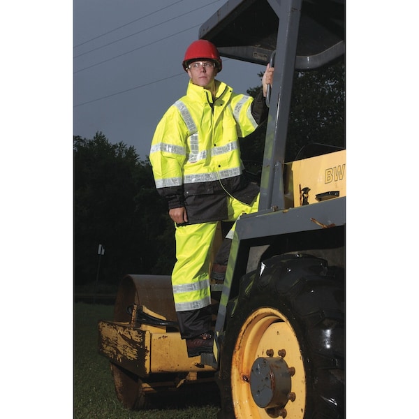 Kishigo 2-Piece Rainsuit with Hood, Jacket/Pant, Storm Stopper Pro, Class 3, Hi-Vis Lime, Size L/XL - RW100-L-XL