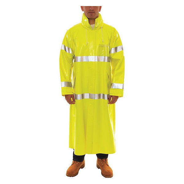 Tingley Flame Resistant Rain Coat, PVC, Class 3 R, Green/Yellow, XL - C53122