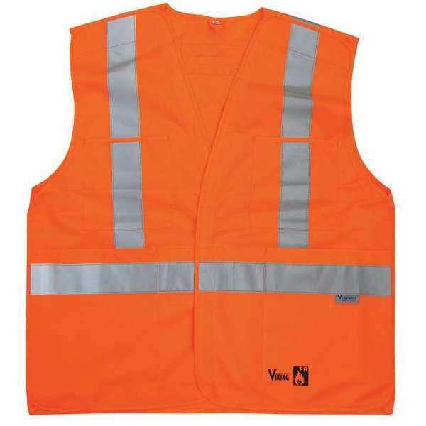 Viking Flame Resist Vest, Class 2, L/XL, Orange - 6136FR-L/XL